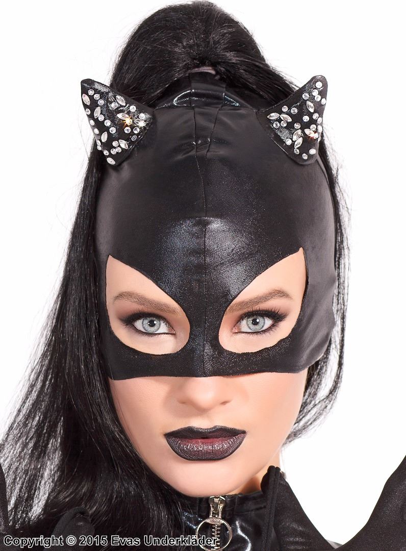 Catwoman, Kostümmaske, wet-look, Strasssteine, Ohren